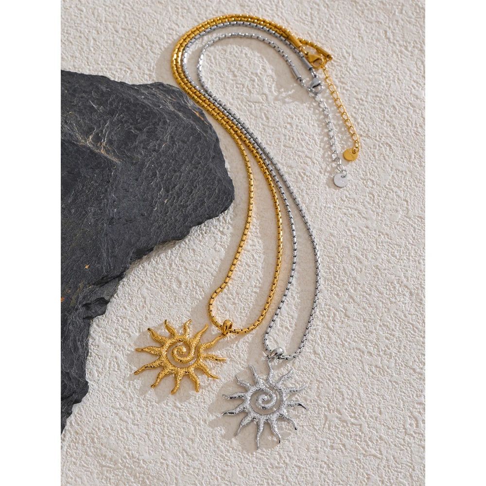 Yhpup novo popular aço inoxidável sol gota colar brincos de argola para mulheres mancha resistente charme conjunto jóias acessórios presente