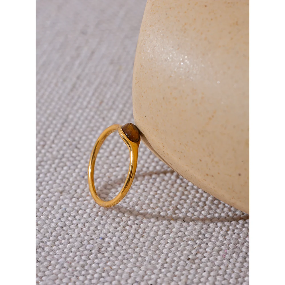 Yhpup chique pedra natural aço inoxidável moda anel minimalista cor de ouro à prova dwaterproof água frança jóias acessórios femininos presente