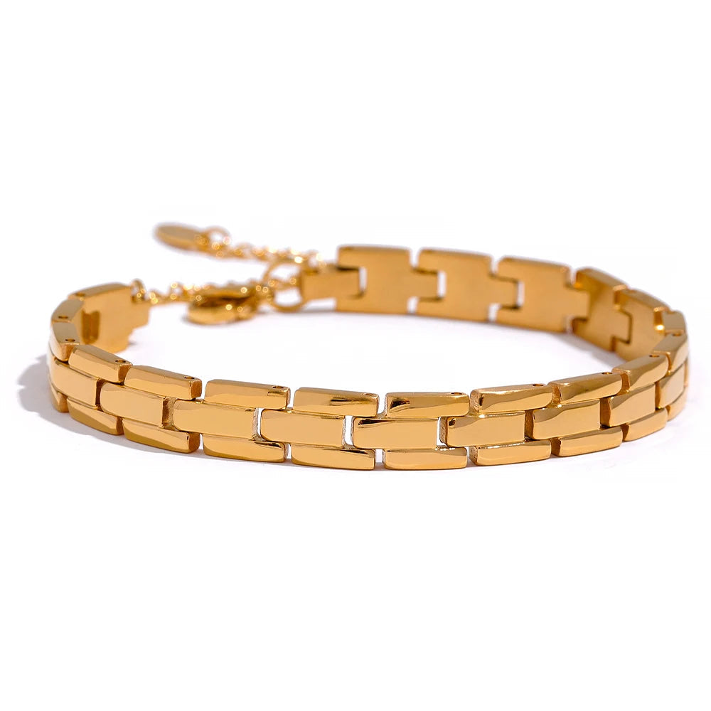 Yhpup 316L Charme de aço inoxidável corrente polida pulseira dourada pulseira ampla Pvd ajustável joias de pulso mulheres homens