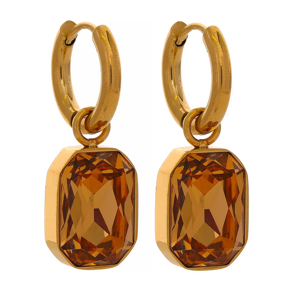 Yhpup Brincos pendentes de zircônia cúbica de aço inoxidável, brincos da moda banhados a ouro 18k, joias geométricas quadradas verdes