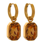 Yhpup Brincos pendentes de zircônia cúbica de aço inoxidável, brincos da moda banhados a ouro 18k, joias geométricas quadradas verdes