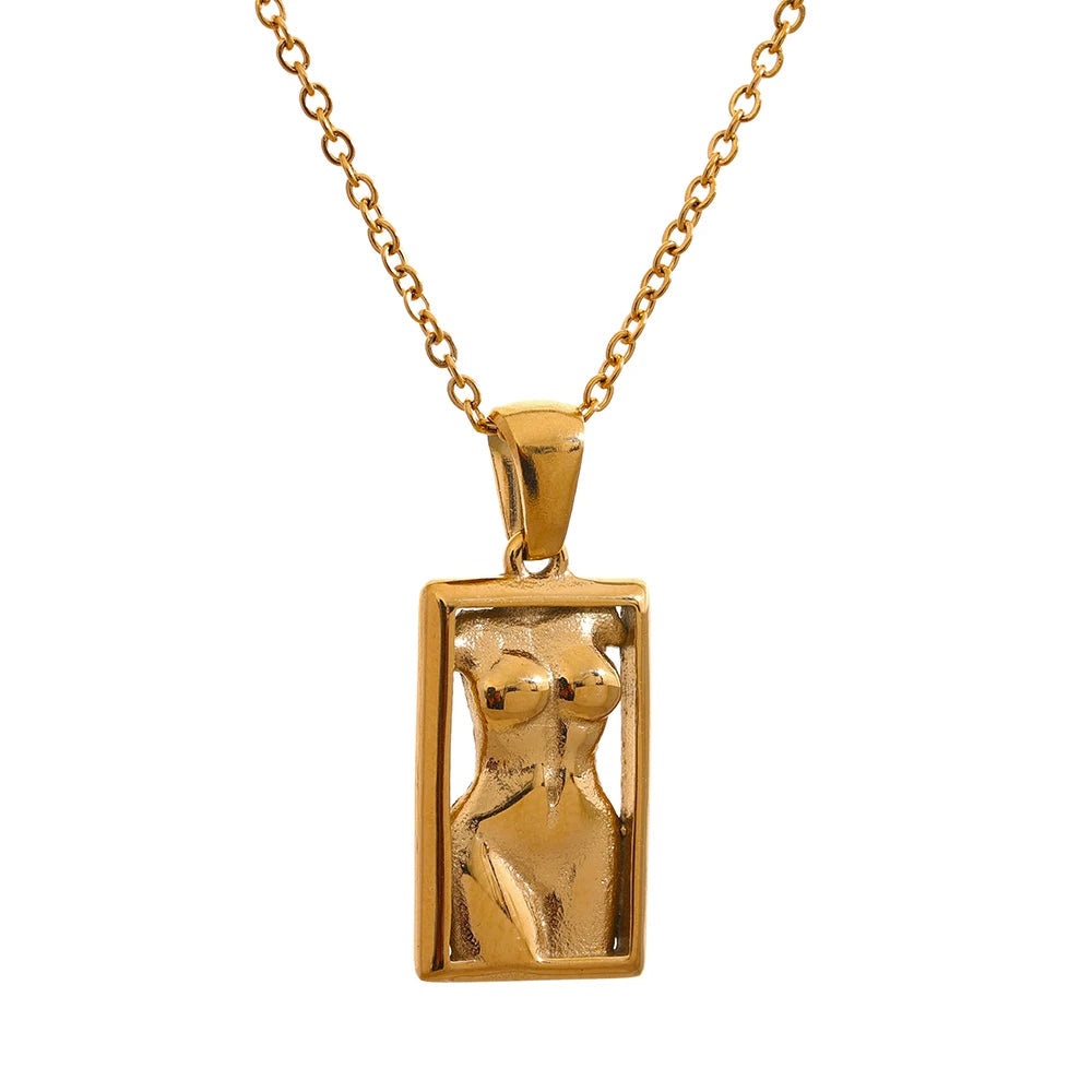 Yhpup declaração corpo quadrado pingente de aço inoxidável colar de declaração cor ouro textura metal jóias personalizadas