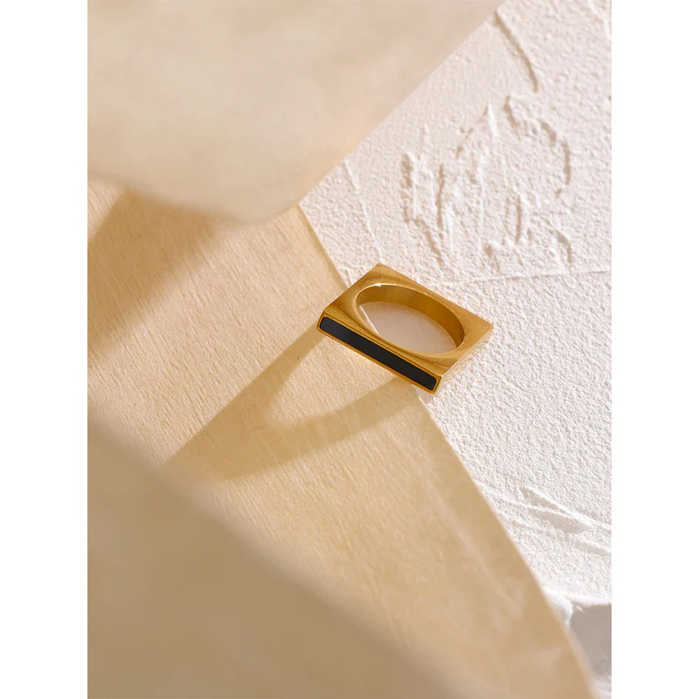 Yhpup minimalista geométrico quadrado anel de aço inoxidável acrílico moda simples temperamento ocidental anel para jóias femininas
