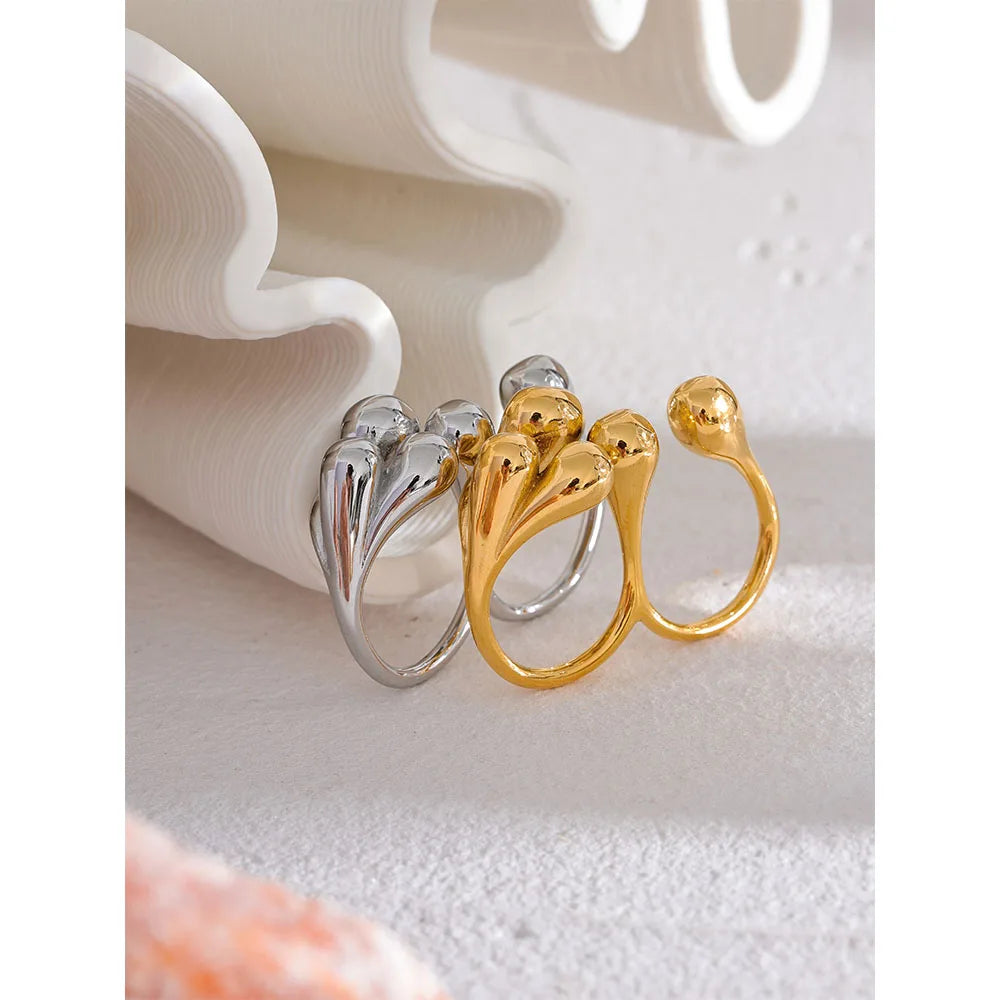 Yhpup Anel de moda individualista criativo de aço inoxidável à prova d'água ouro prata cor textura joias para presente feminino