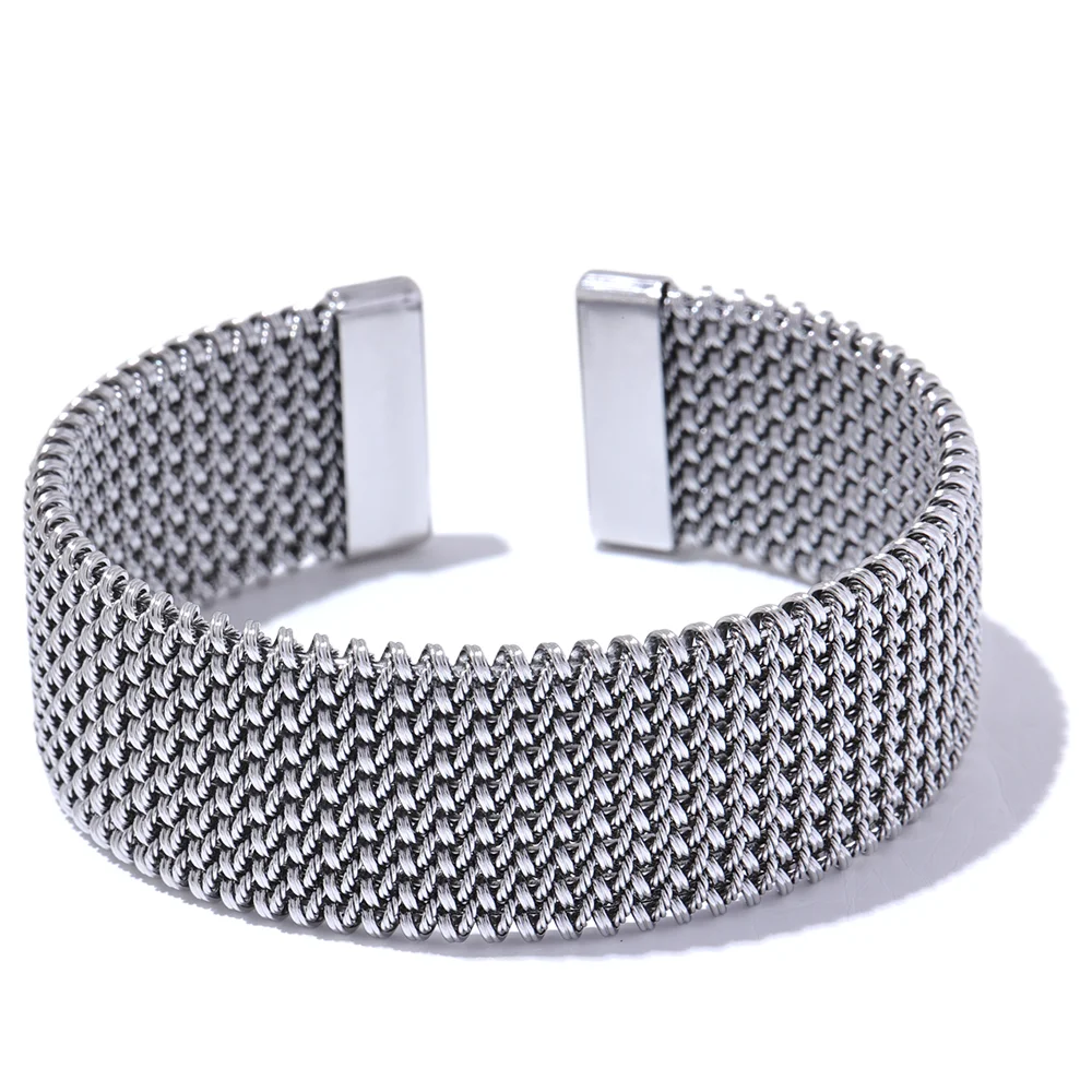 Yhpup 23mm à prova dwaterproof água de aço inoxidável metal ampla aberta pulseira para mulheres alta qualidade declaração textura jóias bijoux