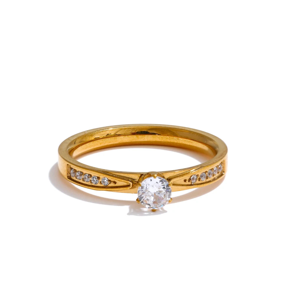 Yhpup 6789 # Moda de aço inoxidável bling zircônia cúbica cnc estilo casamento chique anel 18k cor ouro banhado dedo jóias presente