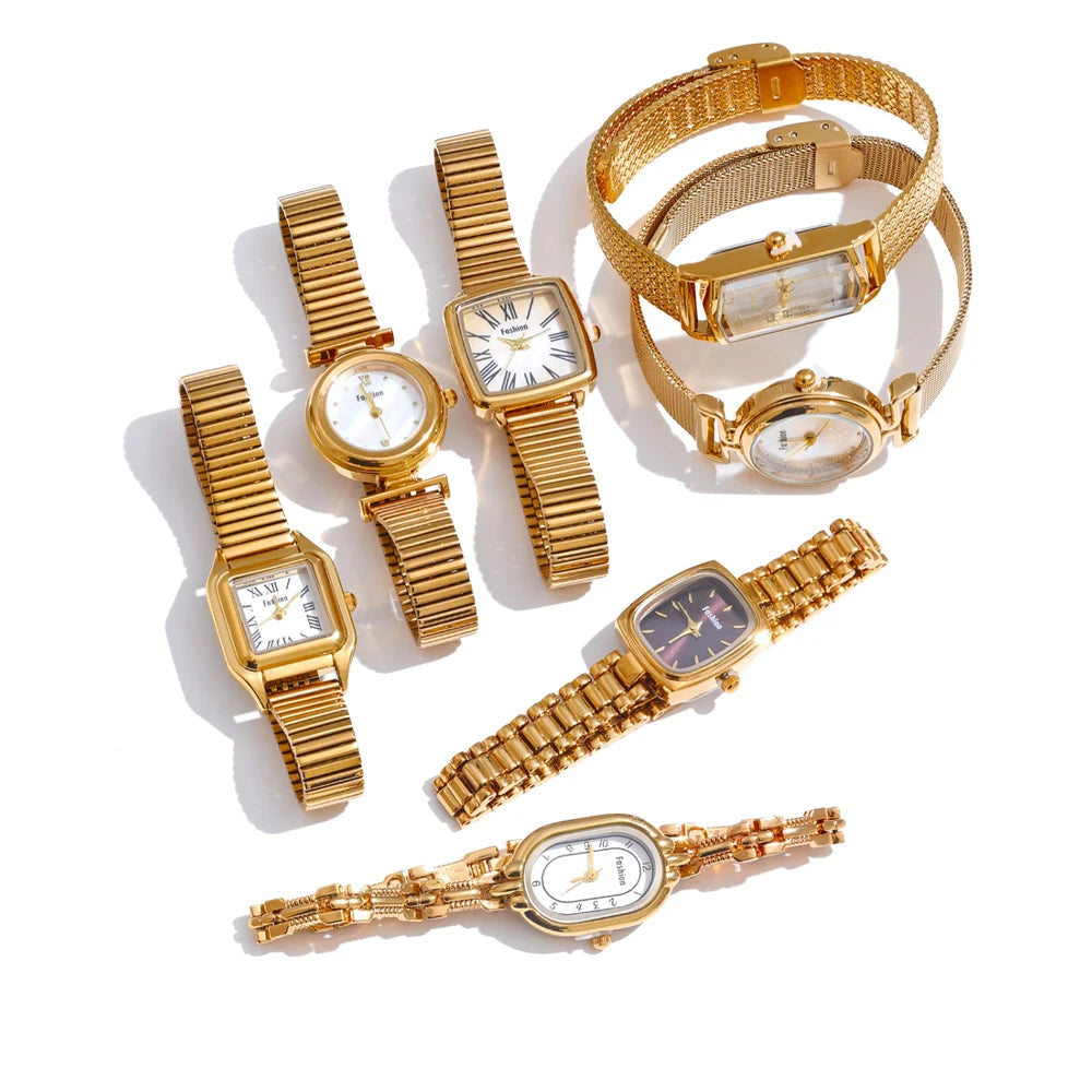 Yhpup Moda Relógio Lades' de Aço Inoxidável com Movimento Japão À Prova D 'Água Polido Brilhante 18K Ouro PVD Banhado Acessórios de Jóias