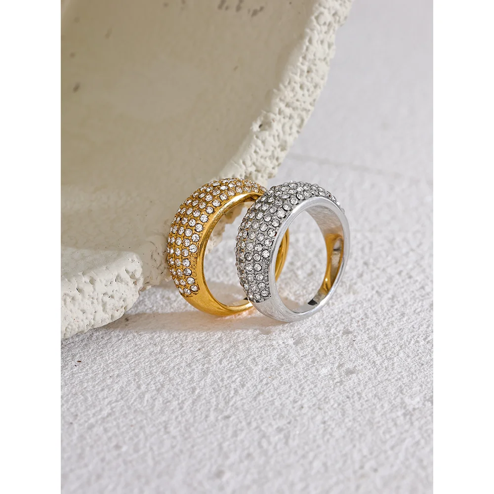 Yhpup luxo zircônia cúbica pavimentar aço inoxidável moda anel de alta qualidade feminino clássico requintado dedo jóias bijoux presente