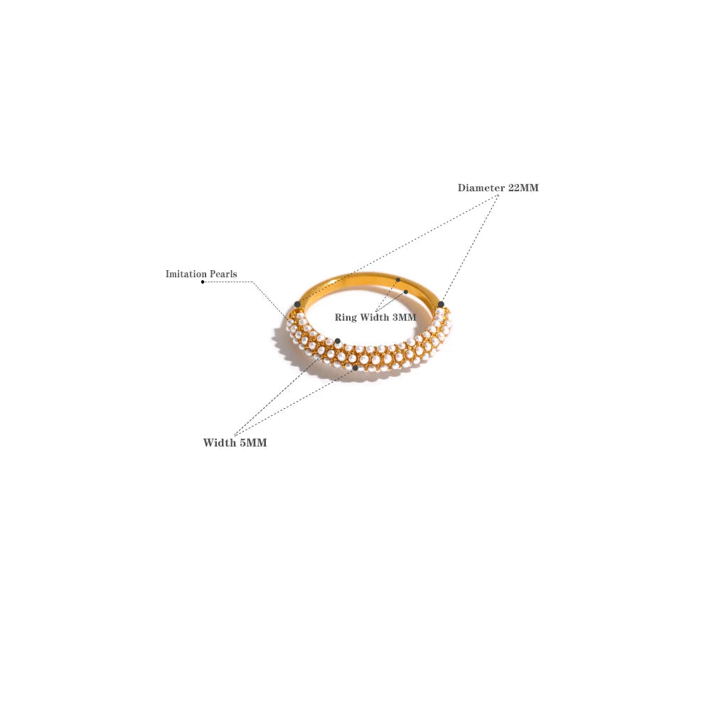 Yhpup elegante imitação de pérolas de aço inoxidável charme chique anel 18k banhado a ouro à prova d'água na moda joias românticas femininas