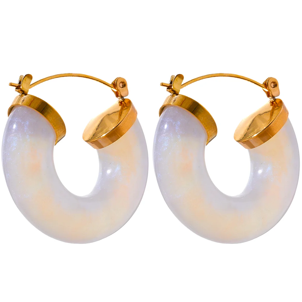 Yhpup nova resina colorida de aço inoxidável redondo y2k brincos de argola na moda uso diário orelha charme jóias bijoux presente