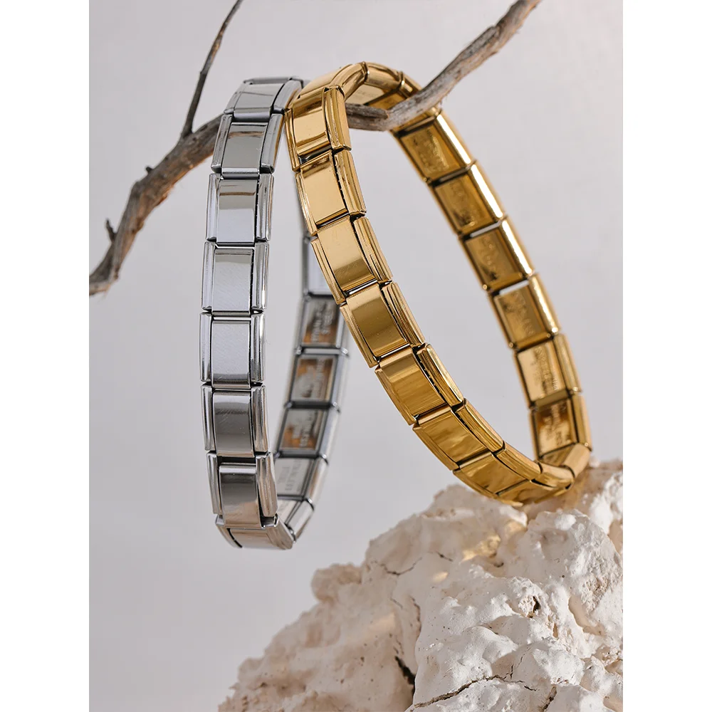 Yhpup 316 aço inoxidável quadrado metal elástico pulseira na moda textura de declaração à prova dwaterproof água pulso jóias presente gala
