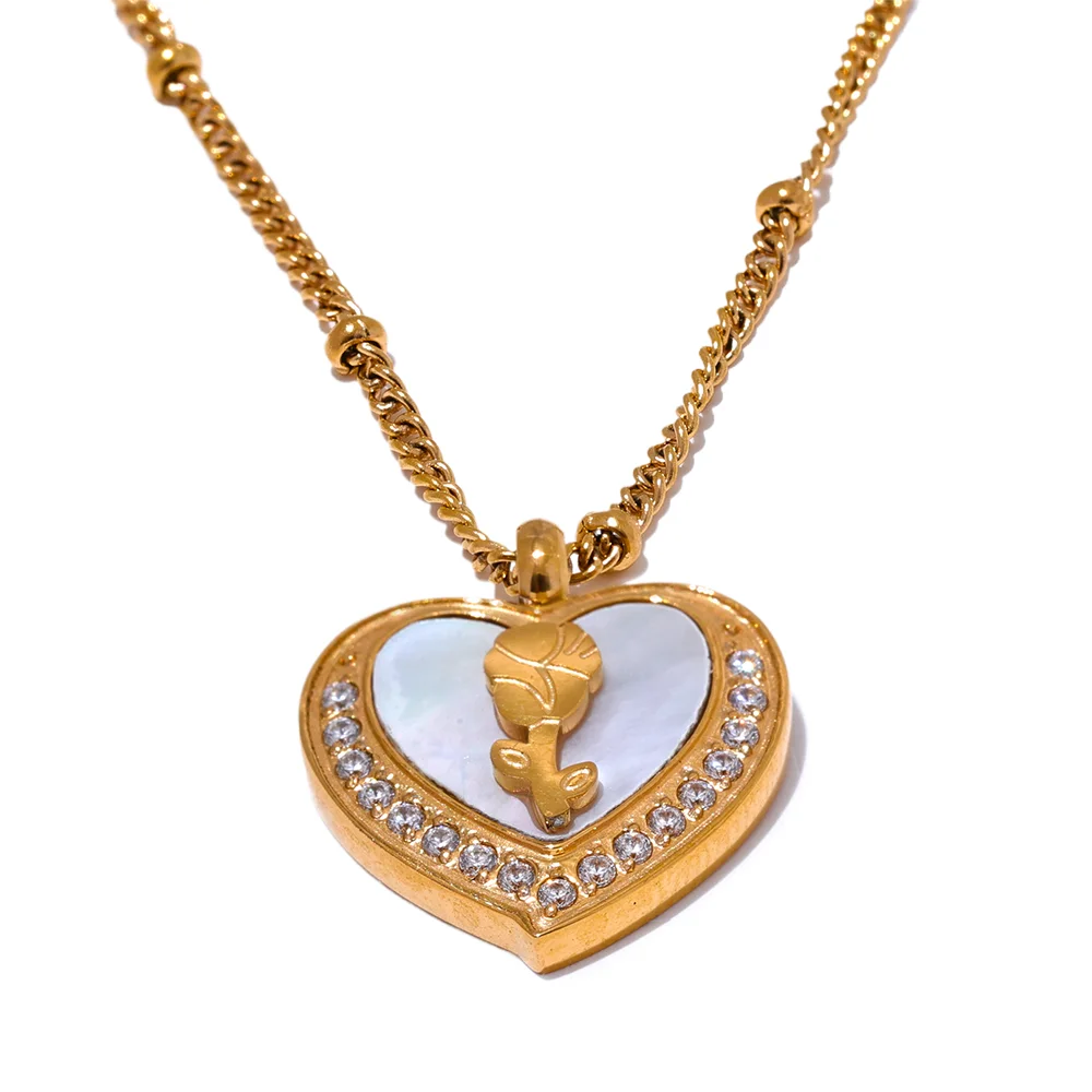 Yhpup na moda concha natural cz aço inoxidável coração flor pingente colar para mulheres coreano cor de ouro jóias à prova dwaterproof água