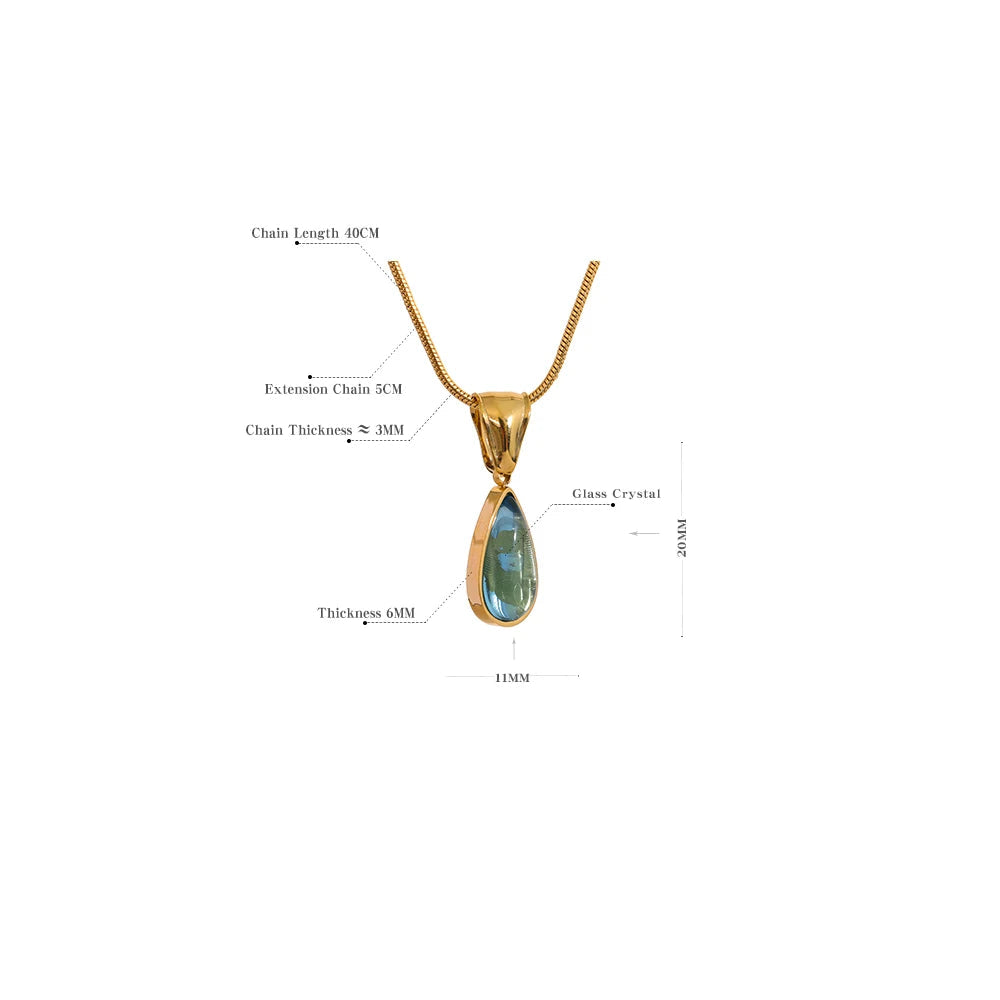 Yhpup elegante vidro verde cristal gota de água pingente colar para mulher 316l aço inoxidável fundido cor ouro moda jóias novo