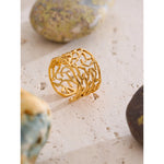 Yhpup distintivo aço inoxidável metal charme folha aberta manguito anel elegante popular ouro pvd banhado dedo jóias recomendar