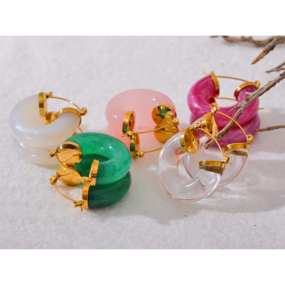 Yhpup nova resina colorida de aço inoxidável redondo y2k brincos de argola na moda uso diário orelha charme jóias bijoux presente