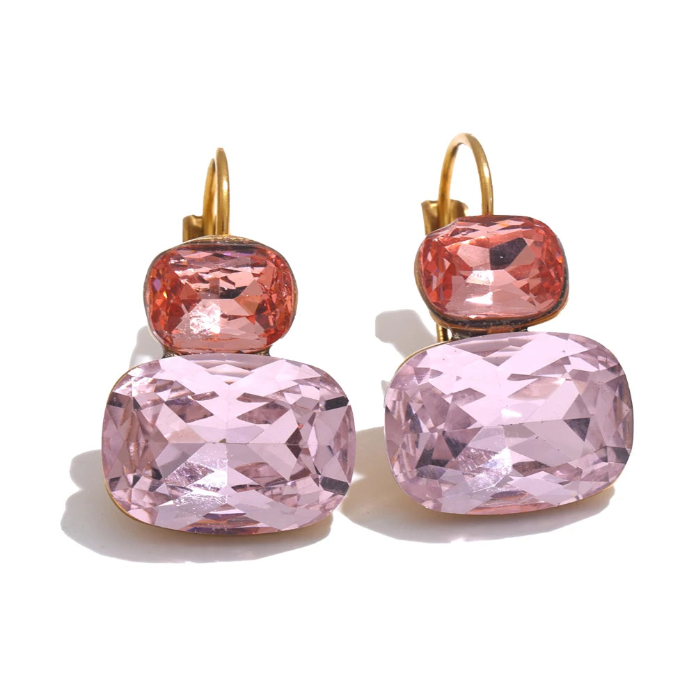 Yhpup moda cristal doce brincos aros franceses na moda branco verde rosa y2k joias de verão para mulheres 18k banhado a pvd
