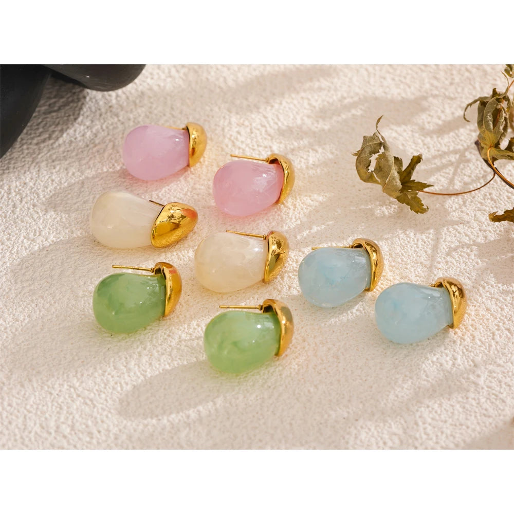 Yhpup nova resina colorida gota de água y2k moda brincos para mulheres de aço inoxidável na moda doces verão diário charme jóias