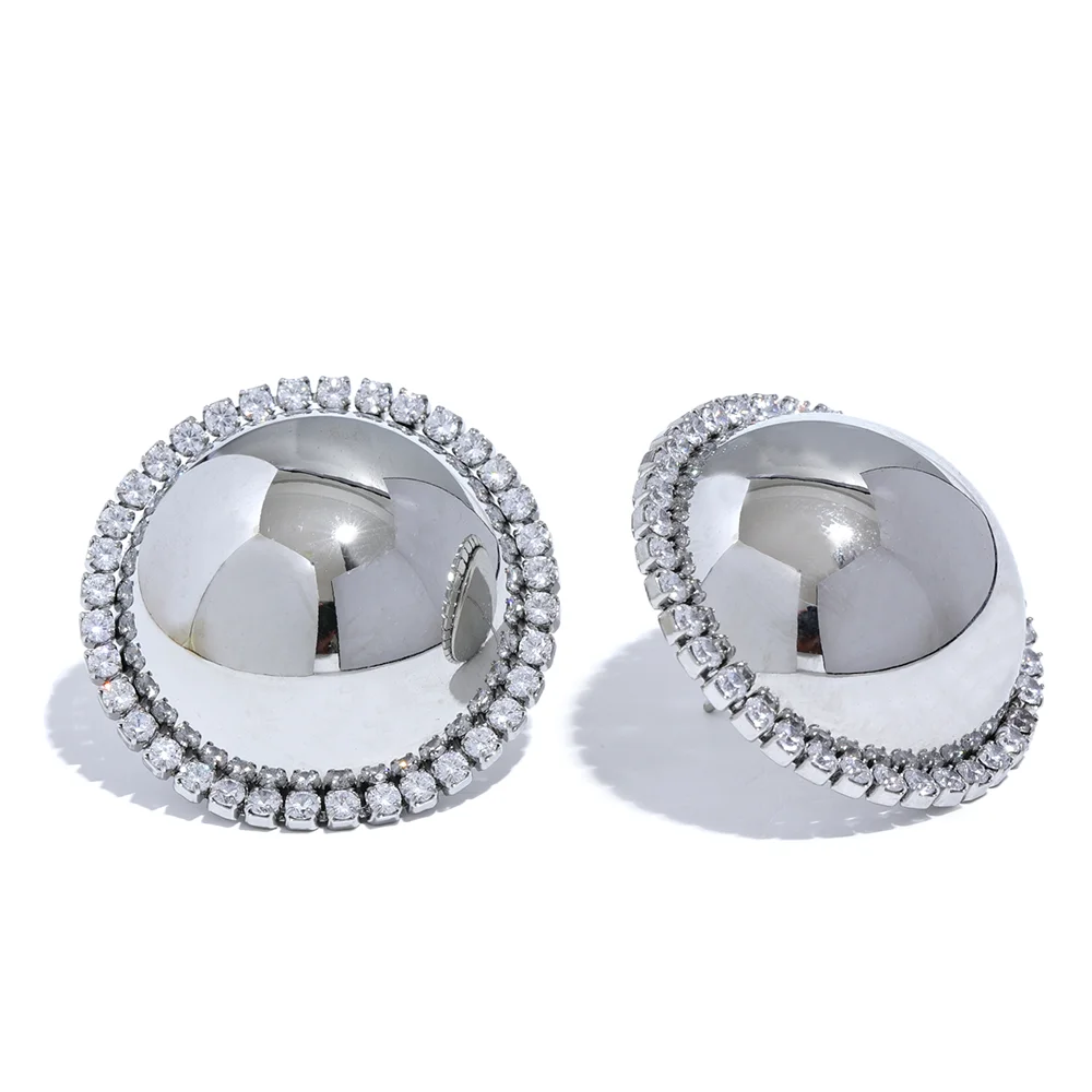 Yhpup 30mm suave aço inoxidável redondo grande brincos bling zircônia cúbica moda jóias de luxo à prova dwaterproof água para presente feminino