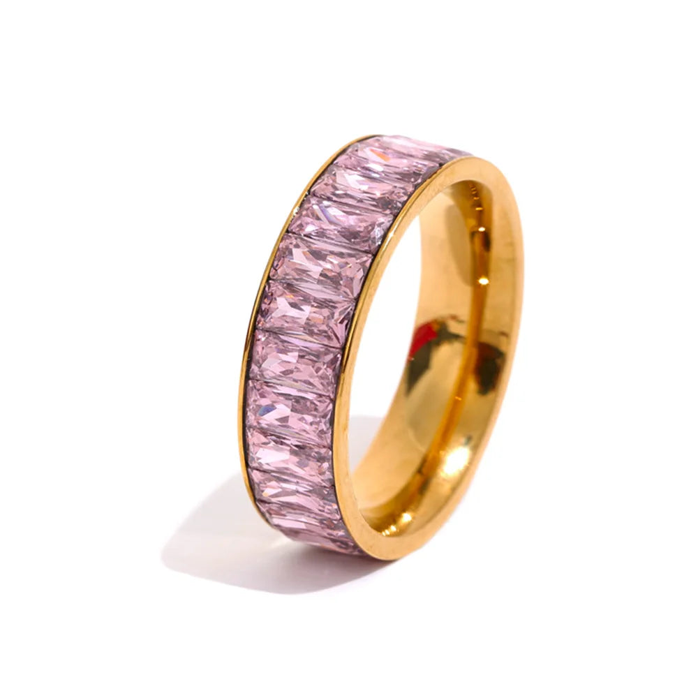 Yhpup delicado brilhante colorido zircônia cúbica aço inoxidável anel múltiplo de alta qualidade luxo cz bling popular moda jóias