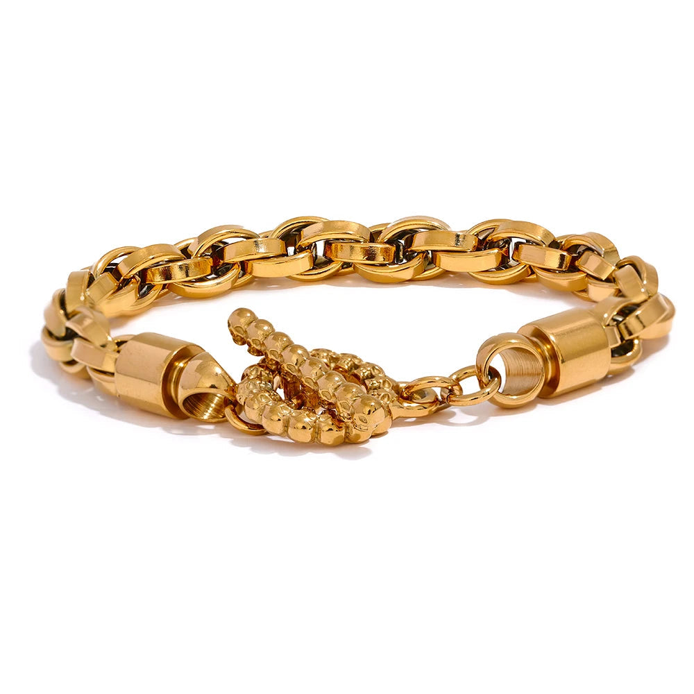 Yhpup-Pulseira Masculina de Aço Inoxidável com Elo Grosso, Pulseira de Pulso Fashion, Alta Qualidade Texturizada Jóias, Impermeável, Tamanho 230*9mm