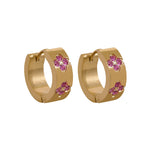 Yhpup requintado rosa verde branco zircônia cúbica aço inoxidável redondo chique brincos de argola feminino alta qualidade jóias à prova dwaterproof água