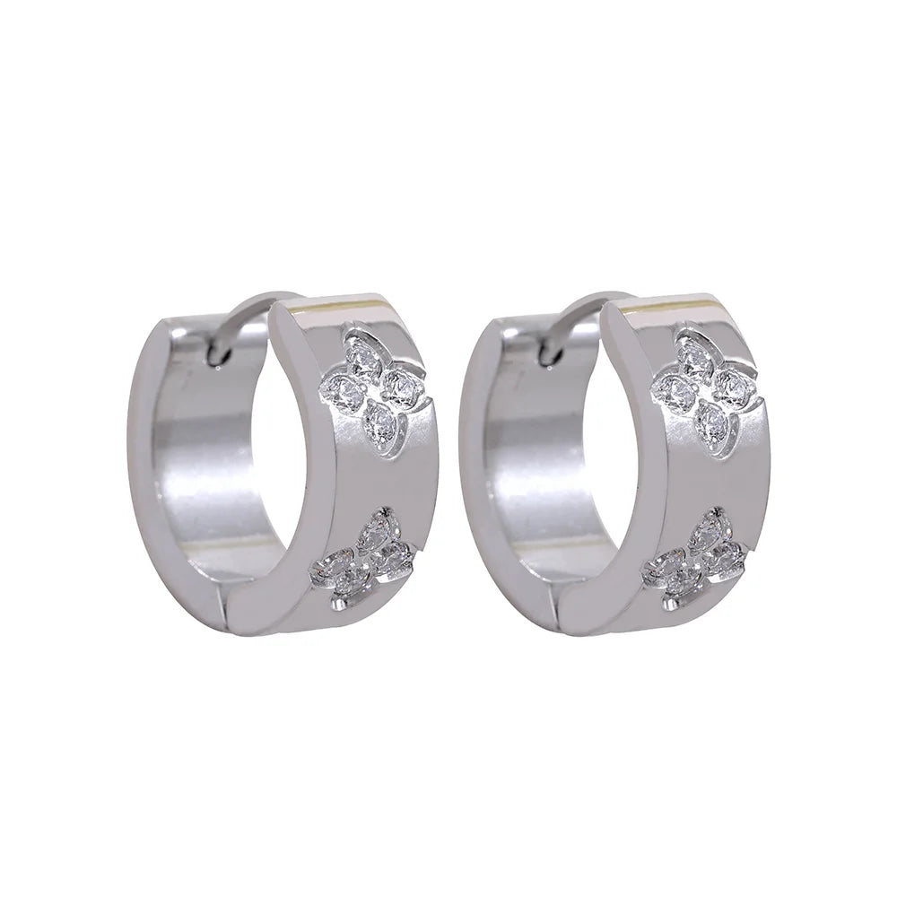 Yhpup requintado rosa verde branco zircônia cúbica aço inoxidável redondo chique brincos de argola feminino alta qualidade jóias à prova dwaterproof água