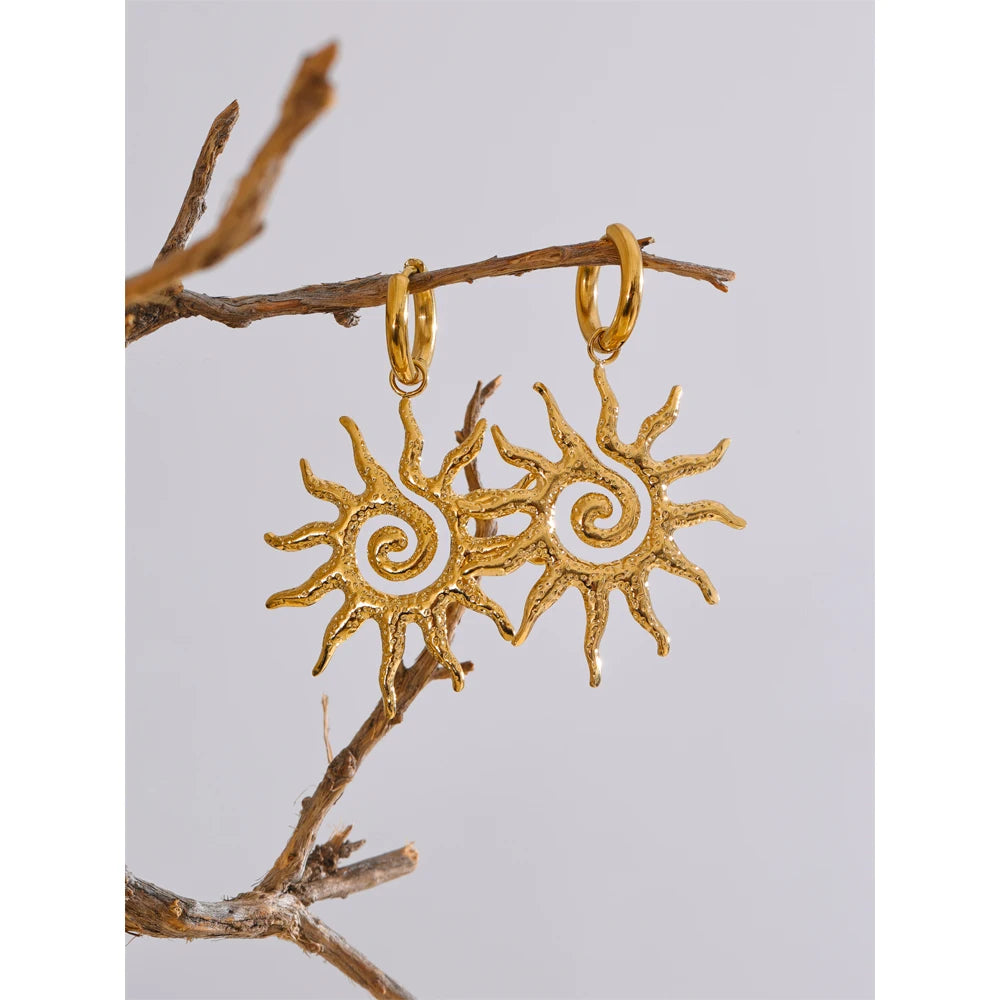 Yhpup novo popular aço inoxidável sol gota colar brincos de argola para mulheres mancha resistente charme conjunto jóias acessórios presente