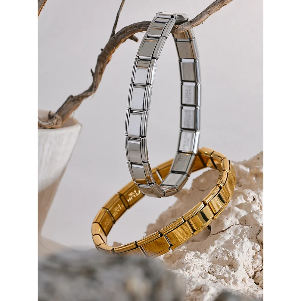 Yhpup 316 aço inoxidável quadrado metal elástico pulseira na moda textura de declaração à prova dwaterproof água pulso jóias presente gala