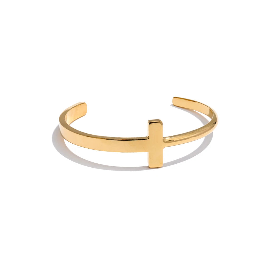 Yhpup 55mm 2025 pulseira de punho cruzado de aço inoxidável brilhante banhado a PVD polido acessórios de joias de pulso aberto