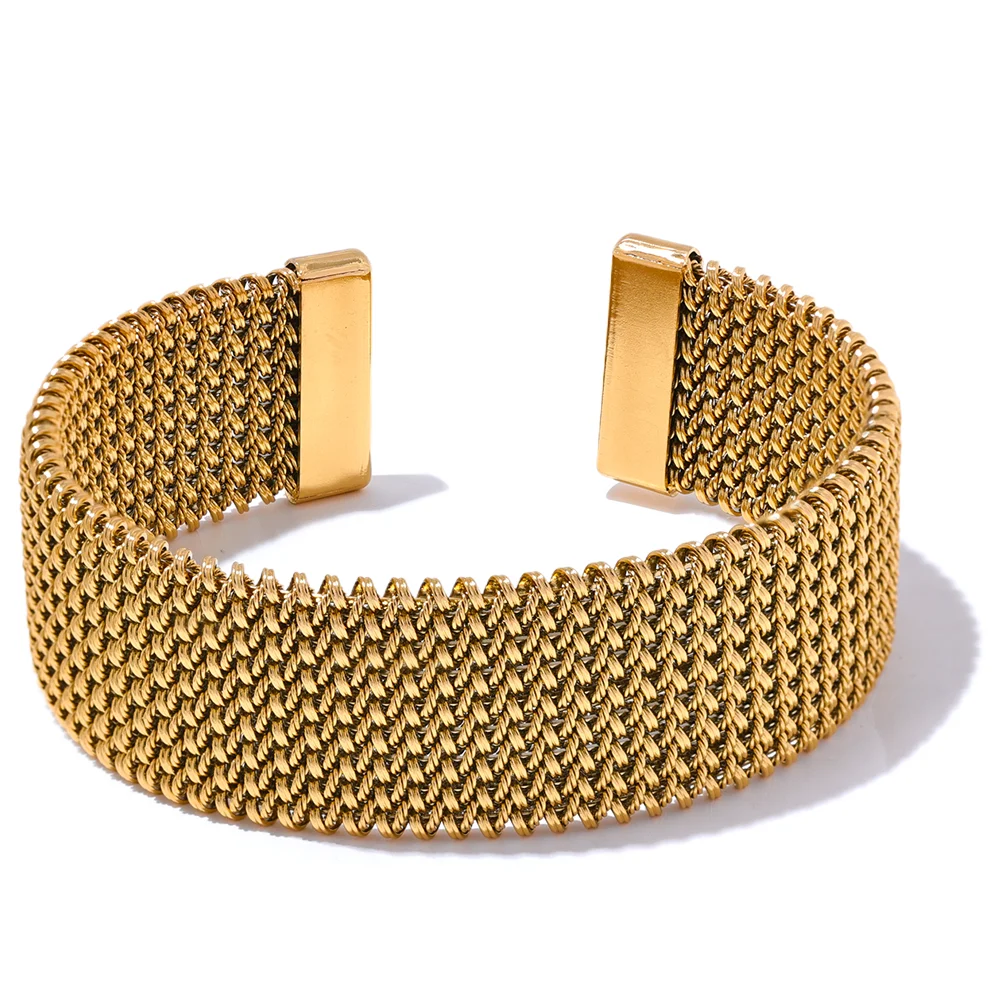 Yhpup 23mm à prova dwaterproof água de aço inoxidável metal ampla aberta pulseira para mulheres alta qualidade declaração textura jóias bijoux