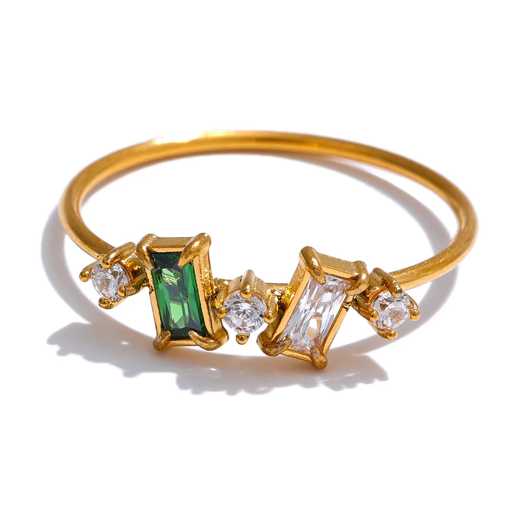 Yhpup chique bling colorido zircônia cúbica fina moda anel 2024 à prova dwaterproof água de aço inoxidável na moda requintado dedo cz jóias