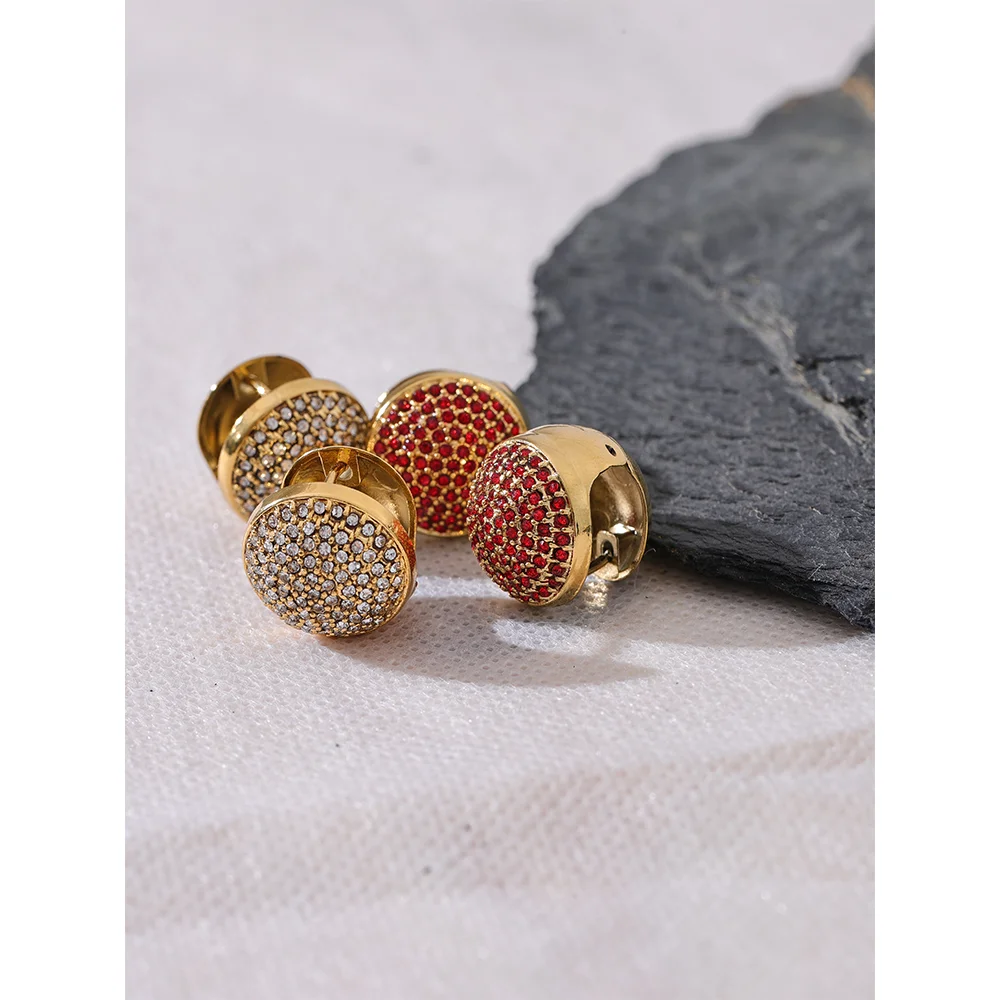 Yhpup luxo bling multi cor zircônia cúbica aço inoxidável redondo oco brincos de argola para mulheres à prova dwaterproof água moda jóias