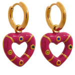 Yhpup moda rosa branco preto esmalte coração gota brincos de argola de aço inoxidável alta qualidade zircão charme jóias para presente feminino