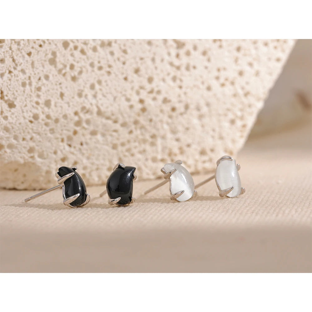 Yhpup-925 brincos femininos de gota d'água de prata esterlina, pedra natural de opala, joias requintadas, preto e branco, presente chique, moda fina
