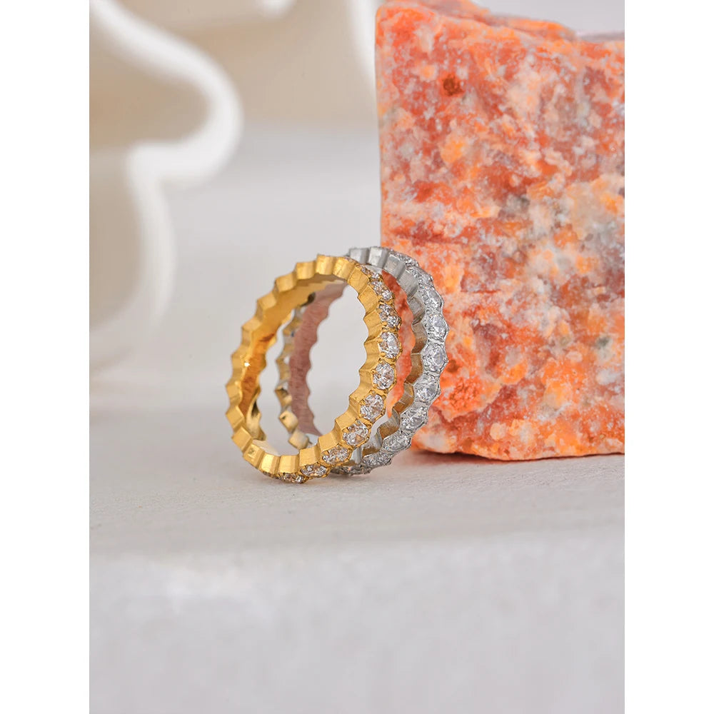 Yhpup requintado branco zircônia cúbica bling aço inoxidável clássico fino chique anel de luxo noivado casamento moda jóias presente