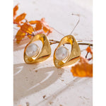 Yhpup estilo coreano imitação de pérola geométrica irregular brinco moda aço inoxidável diário versátil jóias à prova dwaterproof água