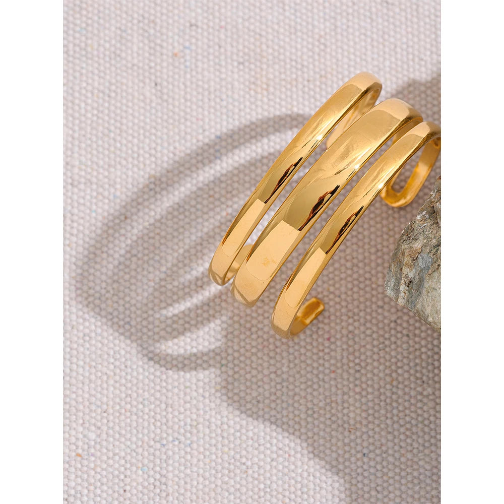 Yhpup pulseira de aço inoxidável, cor dourada, textura de metal, multicamadas, temperamento, moda, joias à prova d'água