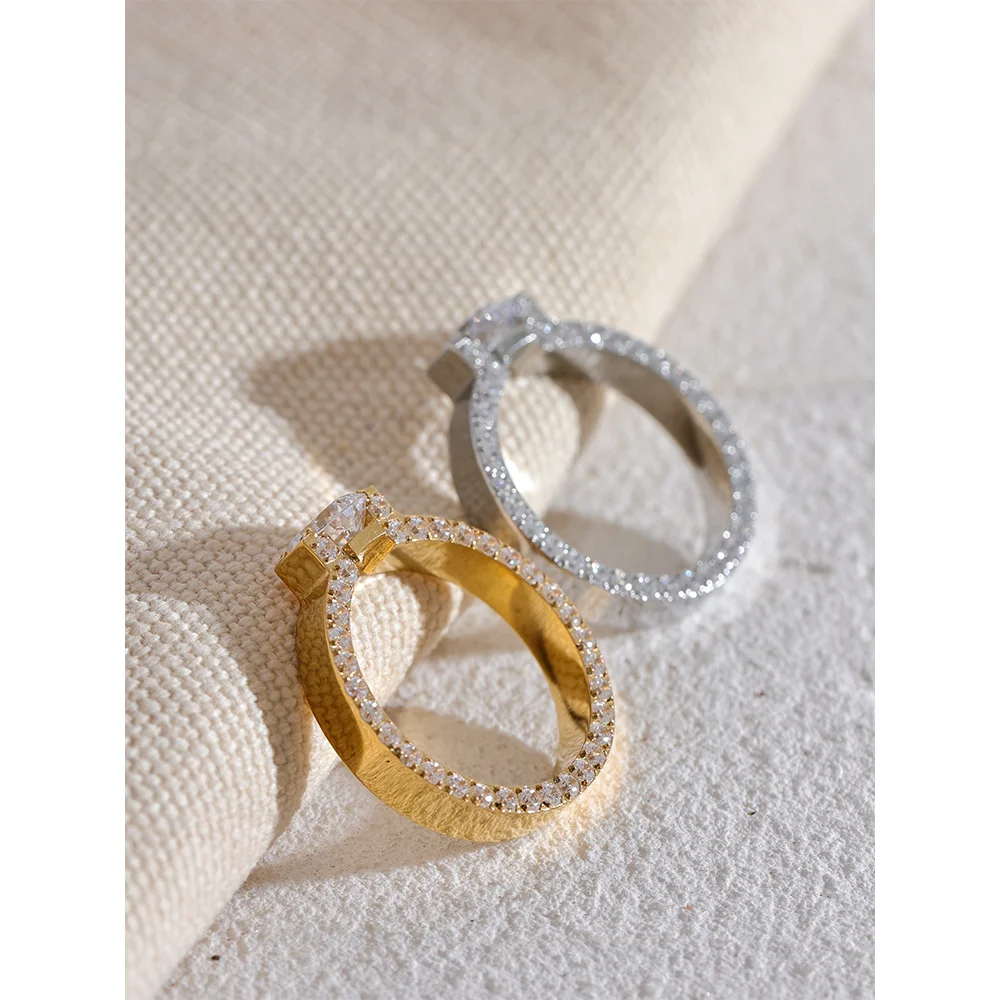 Yhpup luxo bling aaa zircônia cúbica aço inoxidável moda anel de casamento feminino alta qualidade requintado aniversário jóias presente