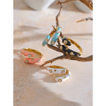 Yhpup doce ajustável y2k azul branco preto rosa esmalte zircônia cúbica requintado anel aberto dourado joias de aço inoxidável presente