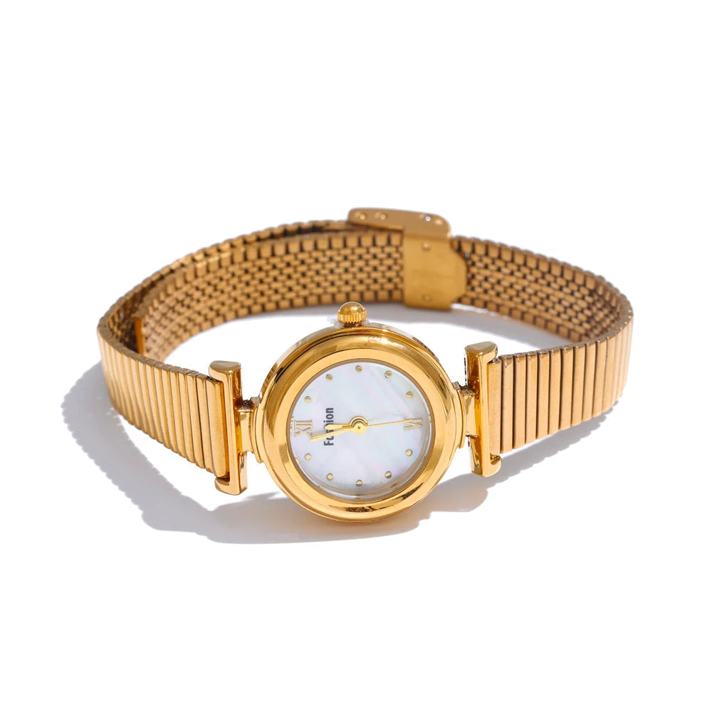 Yhpup Moda Relógio Lades' de Aço Inoxidável com Movimento Japão À Prova D 'Água Polido Brilhante 18K Ouro PVD Banhado Acessórios de Jóias