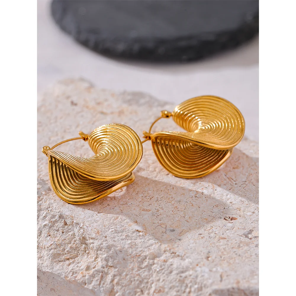 Yhpup elegante exclusivo de aço inoxidável geométrico declaração brincos à prova dwaterproof água criativo metal cor ouro temperamento jóias femininas